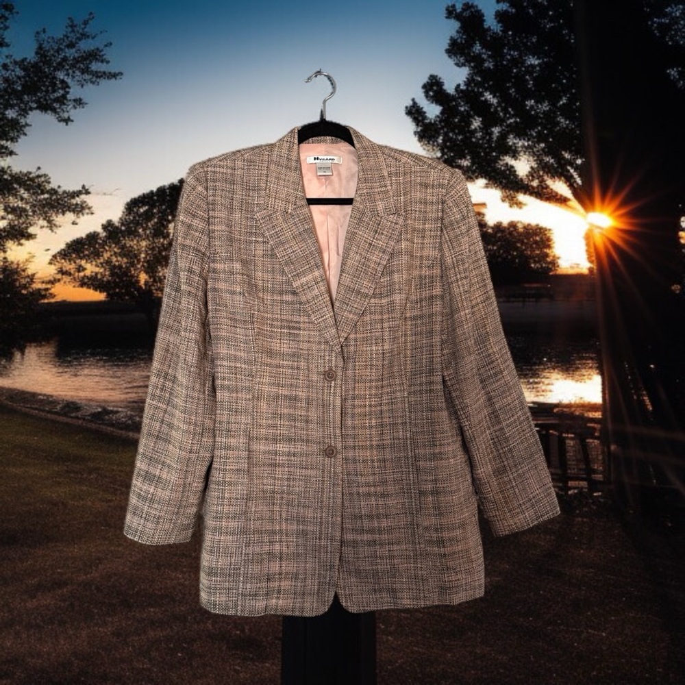 Nygard Collection Brown/Peach Tweed Silk/Rayon Blazer Jacket